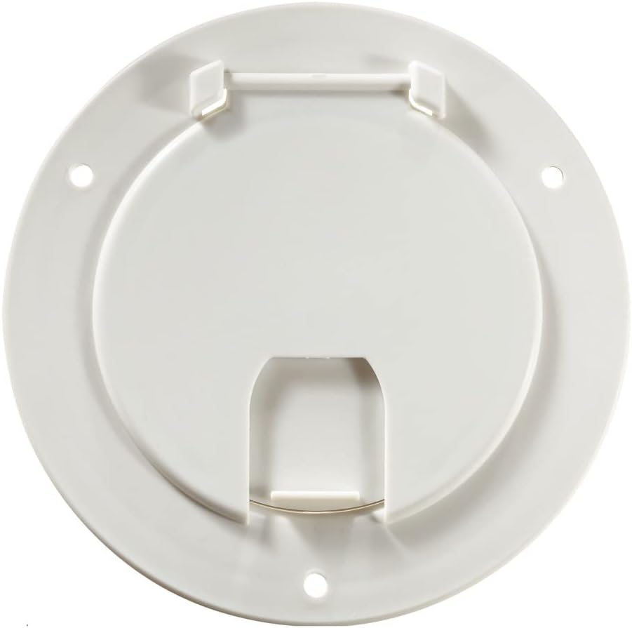 RV Designer B113, Round Electrical Cable Hatch, Deluxe, Replaceable Lid, 5.2 inch Diameter, Black