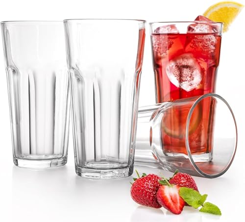 Image of 400 ML Highball Glass Set of 4 Large Drinking Glasses Heavy Base Tumblers for Water, Juice and Cocktails, Iced Tea, Milkshake, Coke,Home, Everyday Use-Dishwasher Safe (Tall 400 ML, Set of 4)