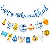 Geyoga Happy Hanukkah Decorations Garland Set Hanukkah Banner Decor Chanukah Banner Menorah Donut Jewish Chanukah Festival Party Decoration Hanging Ribbon Holiday Backdrop Banner Supplies
