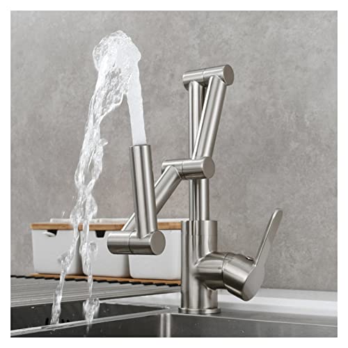 Grifo de cocina triple arm plegable de tres secciones de níquel para agua fría y caliente 4