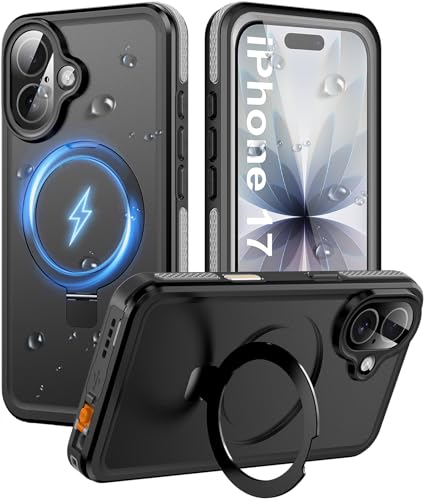 Coque iPhone 17 antichoc MagSafe et étanche avec support invisible noir