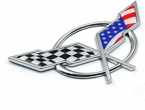 Image of Rear Deck Lid Cross Flags Emblem Car Badge Nameplate Replacement for Corvette C5 1997-2004 19207384 19207385 (US Flag-Chrome /Blue)