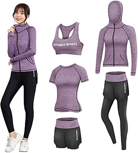 スポーツウェア レディース トレーニングウェア 5点セット 長袖 半袖 バースデー 記念日 ギフト 贈物 お勧め 通販 ランニングウェア トレーニング フィットネス Lzq248 通気 春夏秋冬 ジム 吸汗 上下セット ヨガウェア ボクシング 防臭
