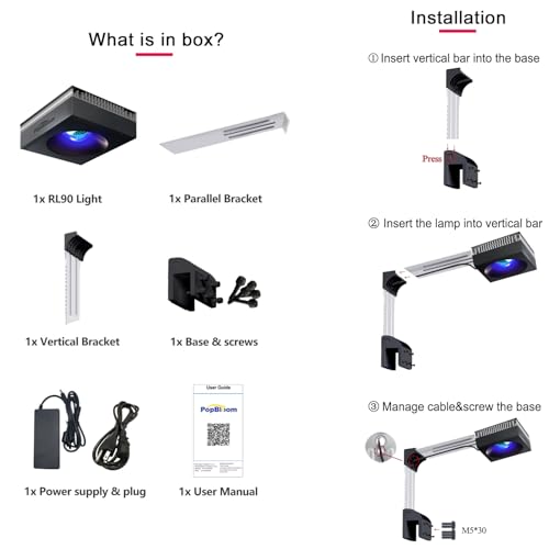 Popbloom RL90 Aquarium LED Reef Light 100W, Smart-APP Control Full Spectrum Marine LED for Saltwater Coral Fish Tanks (Black, V3 Arm Kit) by PopBloom - Image 8
