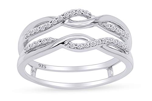 0.30 Carat Round White Cubic Zirconia Two Tone Enhancer Guard Ring 14K White Gold Over Sterling Silver Ring Size-9.5