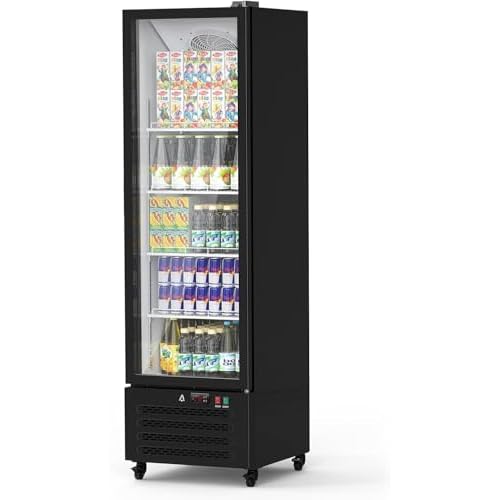 Commercial Beverage Refrigerator, 11.6 Cu. Ft. Upright Beverage Display Refrigerator with Double-Layer Glass Door and Adjustable Shelves, Freezer Beve