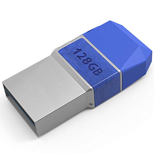 Mini USB C Stick Dual 128GB - 2 in 1 Funktion > USB 3.0 & Type C < Wasserdicht, Klein & Extrem Schnell - Aus Metall Ideal für Schlüssel-Anhänger - Flash Drive Speicherstick USB-C 128 GB Blau – Bild 3