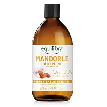equilibra Corpo, Olio di Mandorle Puro, Olio di Mandorle Dolci, Protettivo, Nutriente ed Elasticizzante, Aiuta a Prevenire le Smagliature in Gravidanza o Durante una Dieta Ipocalorica, 500 ml