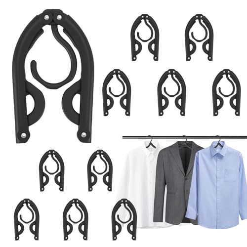 10Travel Hangers Foldable，Folding for Travtravel Hangerscruise Essentials ， 2025 Upgraded Folding Travel， Foldable for Suitcaseeling Travel Hangers (Black)