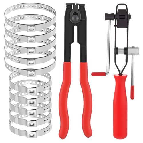 Exclaith CV Joint Banding Boot Axle Clamp Pliers with 10 PCS Stainless Steel CV Joint Boot Band Clamps Automotive Boots Clamp Pliers Axle Boots Clamps for Most Cars