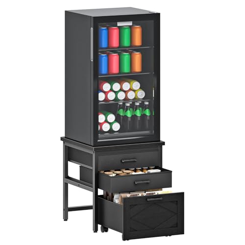 HOOBRO Mini Fridge Stand with Storage, 3-Tier Cabinet Featuring 2 Drawers and 1 Rolling Basket, Ideal for Small Refrigerators, Black Finish - Image 9