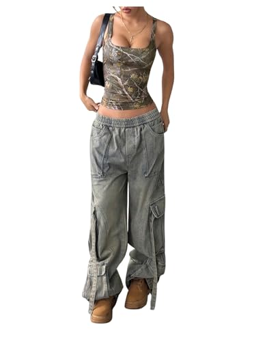 Women's Y2k Camo Print Tank Top Square Neck Sleeveless Slim Fitted Crop Tops