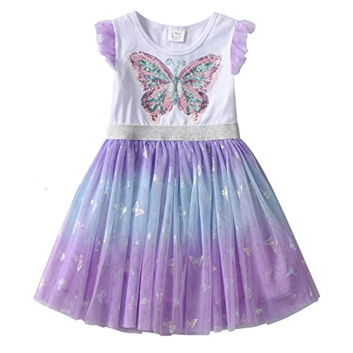 DXTON Kinder Mädchen Kleider Tüll Kleid Prinzessin Einhorn Kleid Kurzarm Kleidung Sommer WeißSh9525 6T