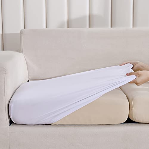 AURLOE Waterproof Sofa Slipcovers 1pc Stretch Couch Cover Furniture Protector with Elastic Suitable for Armchair, Loveseat,3&4 Seater Cushion Couch (1, White) by AURLOE - Used condition - Image 3
