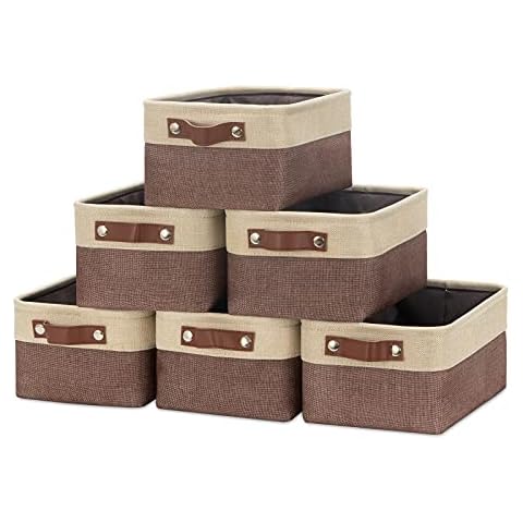 HNZIGE Small Storage Baskets for Organizing, Fabric Baskets for Shelves, Decorative Baskets for Gifts Empty (White&Gray, 11.8” x 7.8” x 5.1”) Cover
