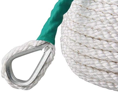 Bang4buck Three Strand Polypropylene Anchor Rope 1/2 inch 100 Feet Twisted Dockline for Boat/Sailboat/Sled Line with Thimble and 5850LB Breaking Strain (1/2 inch 100 Feet) - Image 2