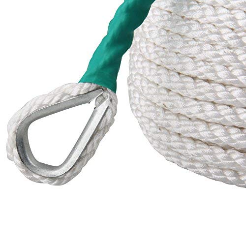 Bang4buck Three Strand Polypropylene Anchor Rope 1/2 inch 100 Feet Twisted Dockline for Boat/Sailboat/Sled Line with Thimble and 5850LB Breaking Strain (1/2 inch 100 Feet) - Thumbnail 2