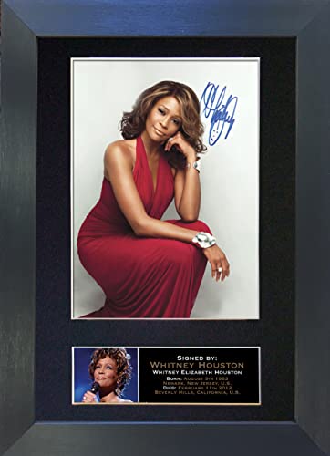 Whitney Houston Mounted Signed Autograph Photo Print A4#213 (Black Frame)