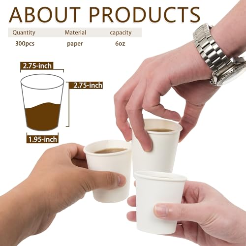 Vumdua 100 Pcs 6 oz Disposable Paper Cups, Hot Cold Beverage Drinking Cup for Coffee, Water, Tea, Juice, Espresso & Cortado (White)