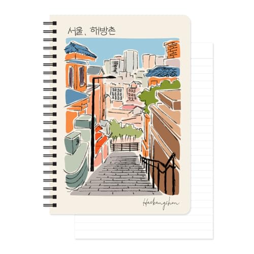 ���m���C�N�� �\�E�� A5 ���C�� �X�p�C�����m�[�g�u�b�N�A�w�o���`���� - Seoul Line Spiral Notebook Haebangchon, �n�[�h�J�o�[ 5.83 x 8.27�C���` 128�y�[�W