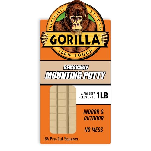 Image of Gorilla Mounting Putty, Natural Tan Color, 84 Pre-Cut Squares | Reusable & Repositionable Adhesive, Holds 2 lbs Back to School Supplies for Teachers Students Parents, Indoor Outdoor