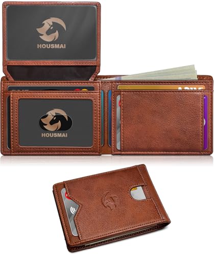 Wallet for Men Wallet with Cash Pocket 2 ID Window 13 Cards,Slim Leather Wallet Front Pocket Card Holder RFID Blocking with Gift Box