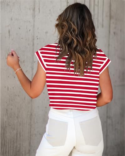 Image of Tankaneo Womens Short Sleeve Cropped T-Shirts Summer Rolled Dolman Sleeve Crop Tops Casual Round Neck Solid Short Basic Tees