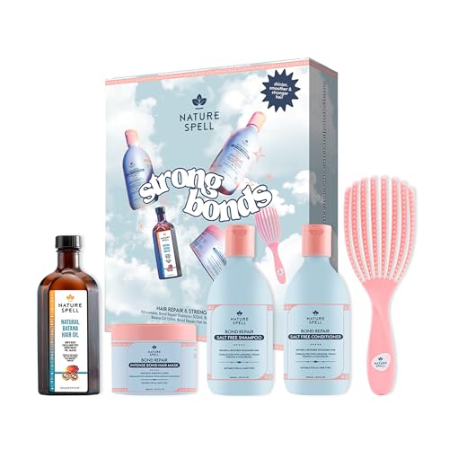 Nature Spell Strong Bonds Haircare Gift Set for Her, Beauty Gift for Women with Weak and Damaged Hair, Colour Safe, Sulphate Free, For All Hair Types, Vegan, Pack of 5