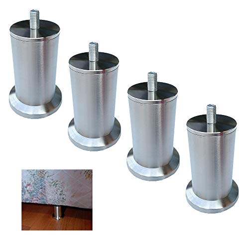 Preisvergleich Produktbild Furniture Leg Metall Möbelfüße Edelstahl SofaBeine M10 (10mm) Schrauben Bettfüße Silber Tischbein 4 Stück (Höhe 58-730mm)