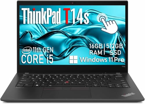 Lenovo Thinkpad T14s Gen 2   Ordenador portátil con pantalla táctil (1920 x 1080), Intel Core i5 1135G7, 16 GB de RAM, SSD de 512 GB, teclado US QWERTY, Windows 11 Pro (reacondicionado)