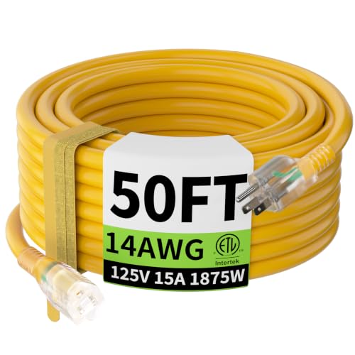 Image of HUANCHAIN 14 /3 Gauge 50FT Heavy Duty Outdoor Extension Cord Waterproof