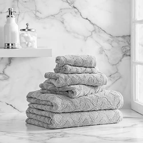 Welhome Athena Cotton Poly Luxurious 6 Piece Towel Set | Silver | Textured | Highly Absorbent | Soft & Fluffy | 600 GSM |Machine Washable | 2 Bath - 2 Hand - 2 Wash Towels 1 Welhome Athena Cotton Poly Luxurious 6 Piece Towel Set | Silver | Textured | Highly Absorbent | Soft & Fluffy | 600 GSM |Machine Washable | 2 Bath - 2 Hand - 2 Wash Towels