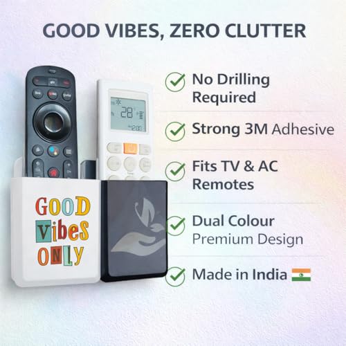Image of Rainbow Dots Remote Holder for Wall, Keeps Remotes Organized, Tool-Free 3M Mount, Universal Fit, White /Black, Good Vibes