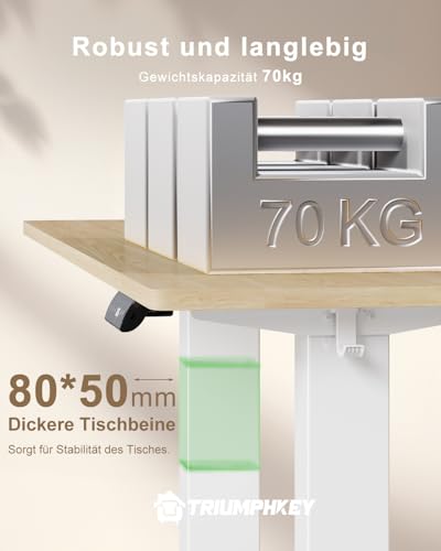 TRIUMPHKEY Höhenverstellbarer Schreibtisch 140x70, 18mm Tischplatte & USB-A – Ansicht 6