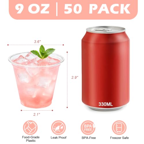 Image of Lamosi 9 oz Clear Plastic Cups 50 Pack, Sturdy & Food Safe Disposable Cups for Cold or Iced Drinks, Dessert, Party or Wedding