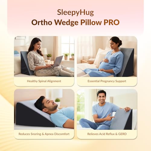 Image of SleepyHug Ortho Wedge Pillow PRO | 10-Inch Memory Foam Incline Support Pillow | GERD & Acid Reflux Relief, Back & Leg Elevation, Post-Surgery Recovery | 21x19x10 Inches, Navy Blue