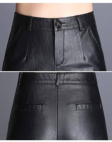 Lucrosun Women\'s High Waist Wide Leg PU Leather Palazzo Pants Culottes Black (Black-L)