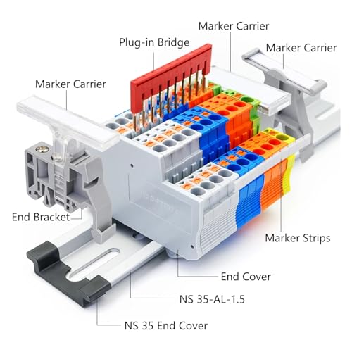 Kit bornier PTTB2.5 pour rail DIN double étage avec peigne et butée