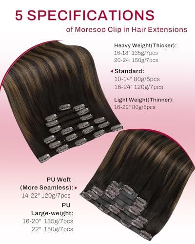 Image of Moresoo Seamless clip in hair extensions, Balayage Brown 20inch, PU Weft | Hair extensions clip ins, ombre dark brown to chestnut brown, 120g 7pcs, for date nights and social events, soft layered