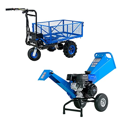 Landworks Wood Chipper Compact Rotor Assembly Design 3 pulgadas Capacidad Máxima y Carretilla de Servicio Eléctrica 48V DC Li-Ion Batería 500 LBS Carga y 1000 LBS+ [Paquete]