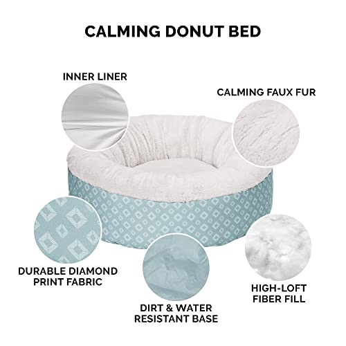 Image of Furhaven 30 inch Round Donut Dog Bed for Medium /Small Dogs, Refillable w / Removable Washable Cover, For Dogs Up to 45 lbs - Plush & Diamond Print Donut Bed - Aqua, Medium