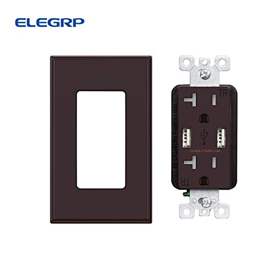 (2 Pack, Glossy Brown) Elegrp Usb Outlet Wall Charger , Dual High Speed 4.0 Amp Usb Ports With Smart Chip, 20 Amp Duplex Tamper Resistant Receptacle Plug Nema 5-20R, Wall Plate Included, Ul Listed #TOP6