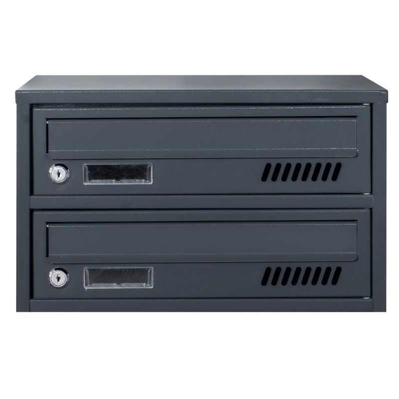 Boîte aux Lettres 2 Compartiments Euro GLM2 Anthracite RAL 7016 2 clés Boîte aux Lettres Murale Double Duo 2 Places