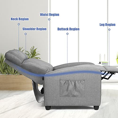 Recliner Chair With Massage Function For Living Room, Fabric Lazy Boy Recliner With Remote Control, Side Pocket, Reclining Chair For Small Spaces (Grey) #TOP5