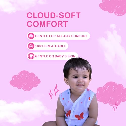 Image of Kidbea Newborn Baby Jhabla Muslin Cotton Clothes for Boys & Girls | Soft Breathable, Cute Printed Sleeveless Baby Wear with Button Closure