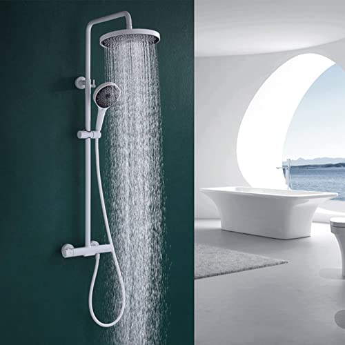 Robinetterie de douche blanche anticalcaire avec combiné pommeau rond - 5