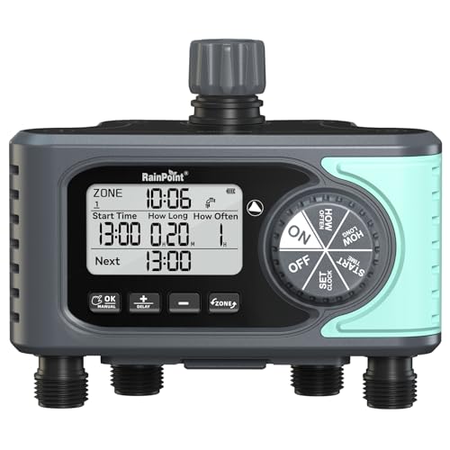 RAINPOINT Sprinkler Timer, 4 Outlets Hose Timers, 4 Zone Water Timer for Watering with Rain...