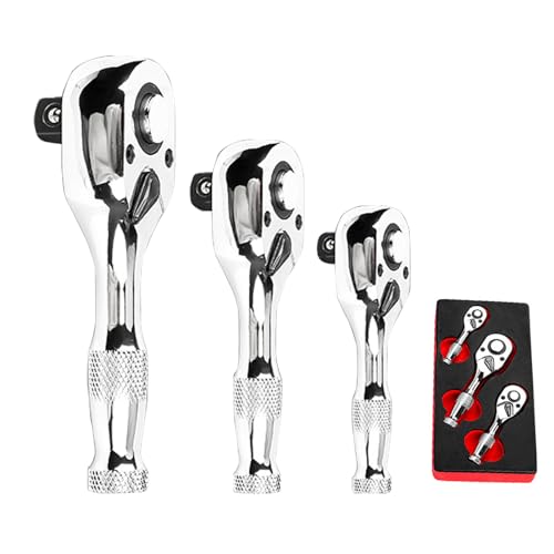 HOOLRZI Stubbys Lot de 3 clés à cliquet 72 dents 1/4 3/8 1/2 Clé à douille à dégagement rapide et réversible