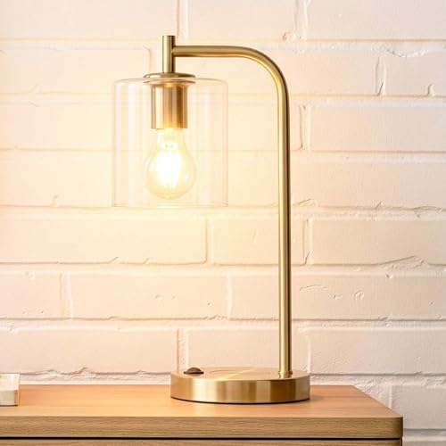 Brightech Elizabeth Table Lamp with Wireless Charging Pad and USB-C Port, Bedside Reading Lamp, Vintage Brass Gold Desk Lamp, Nightstand Lamp with LED Bulb for Bedroom, Living Room, Office