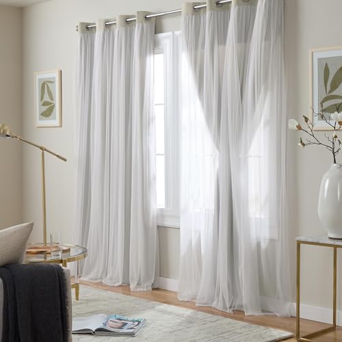 Image of TOWN & COUNTRY LUXE Talia Double Layer Indoor Curtains, Sheer and Room Darkening Blackout, Grommet Top, Energy Efficient, 2-Pack Set, 52 inchx120 inch, Cloud Grey